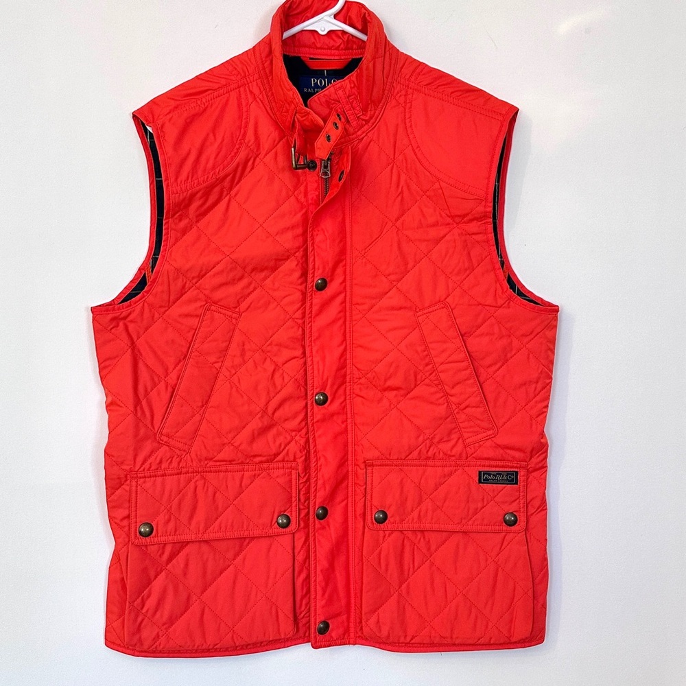 POLO RALPH LAUREN MEN’S QUILTED VEST IN ORANCH DIAMOND SIZE-M
